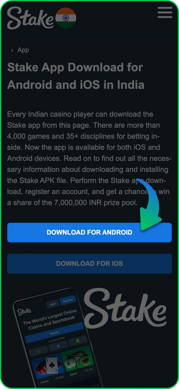 Click the download button on the Stake page to open the app.