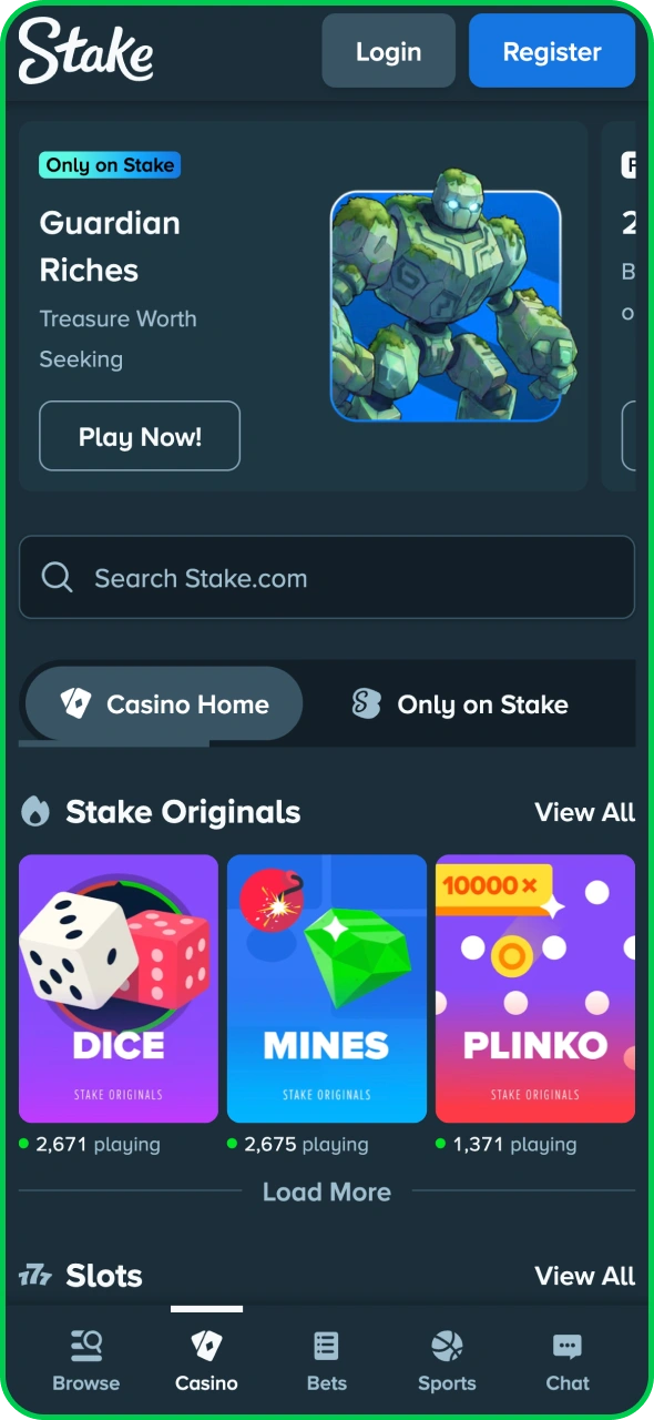 Play casino games on the go using the Stake app.