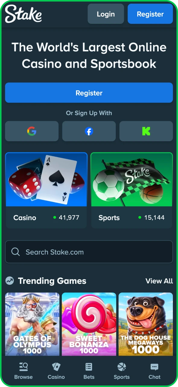 Open the main page of Stake platform on the app.