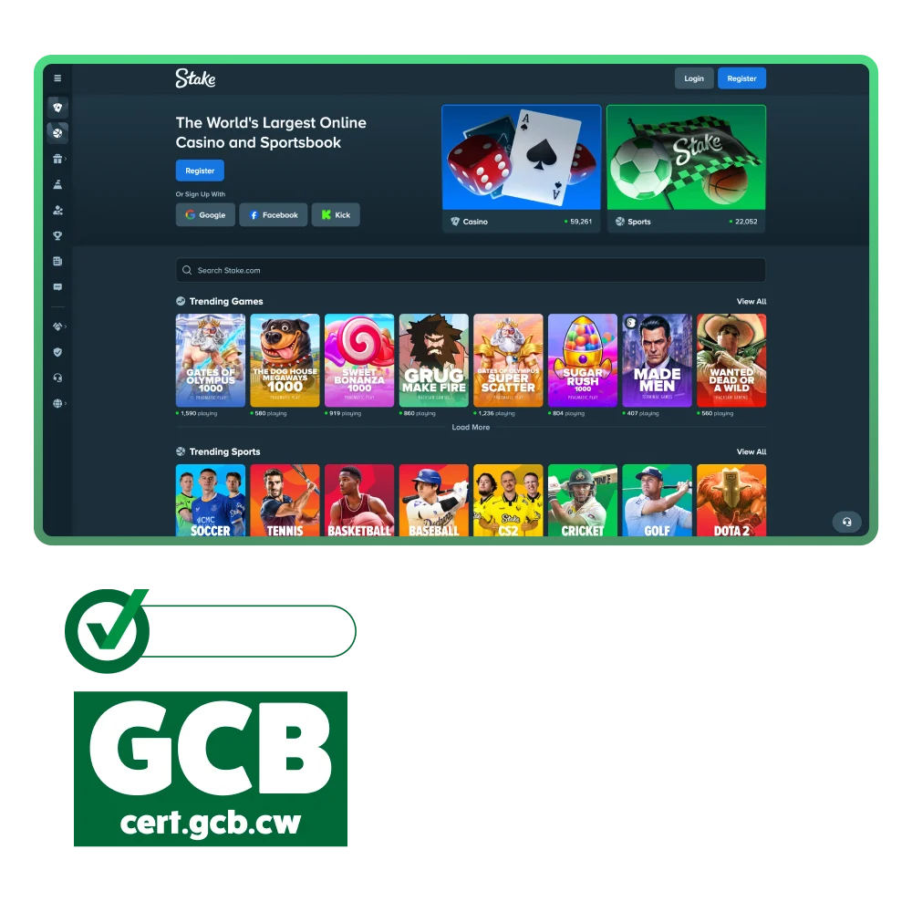 Visit the official Stake online casino and sports betting site.