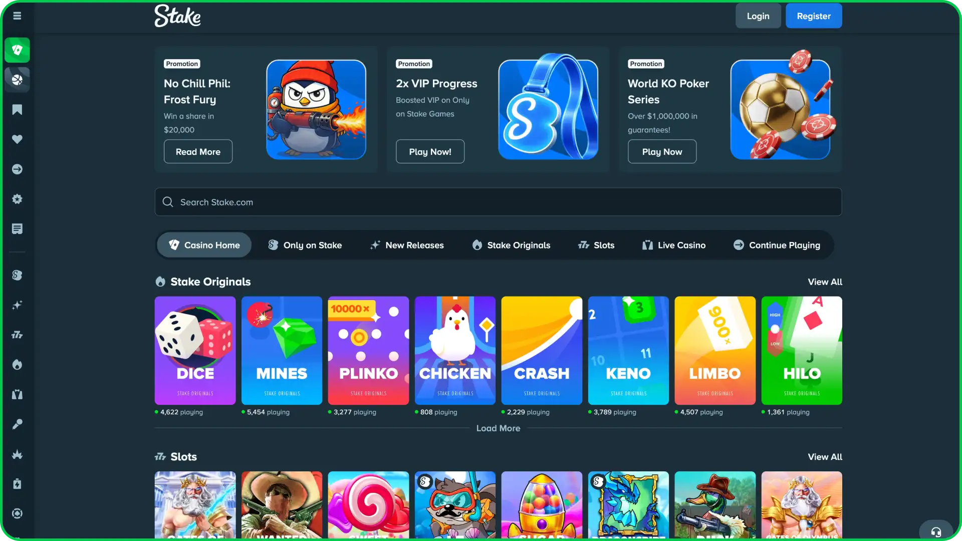 Play casino games online at Stake platform.
