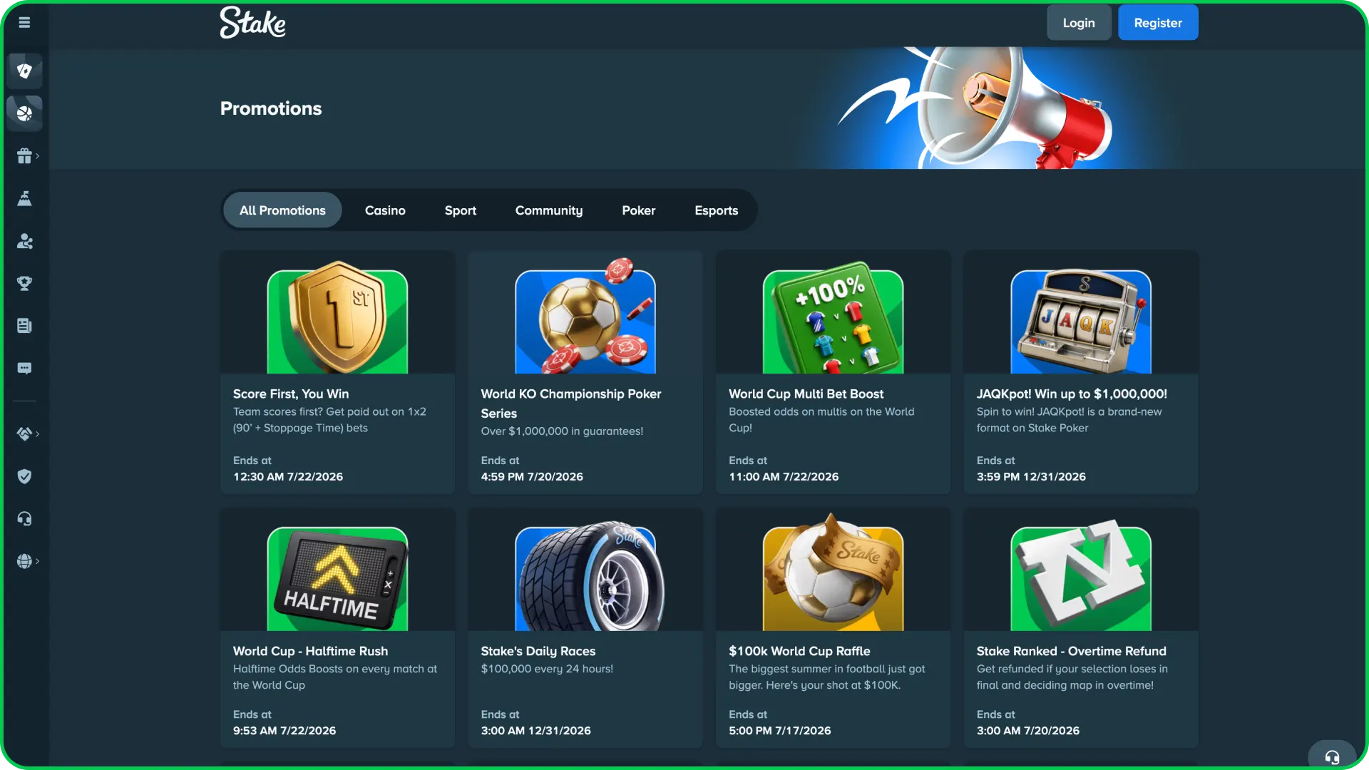 Take advantage of generous Stake bonuses and promotions.