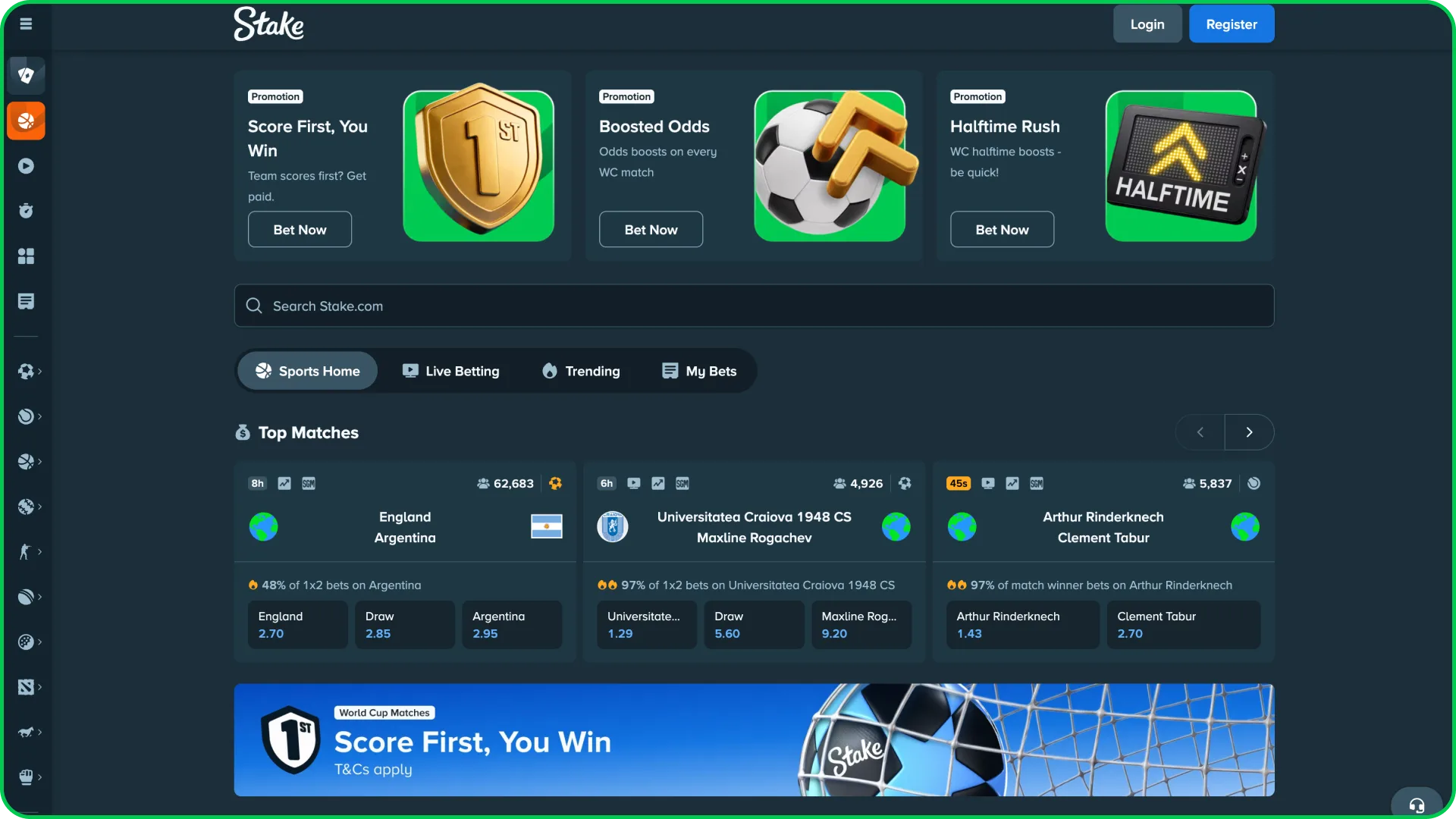 Explore the sports section at Stake platform.