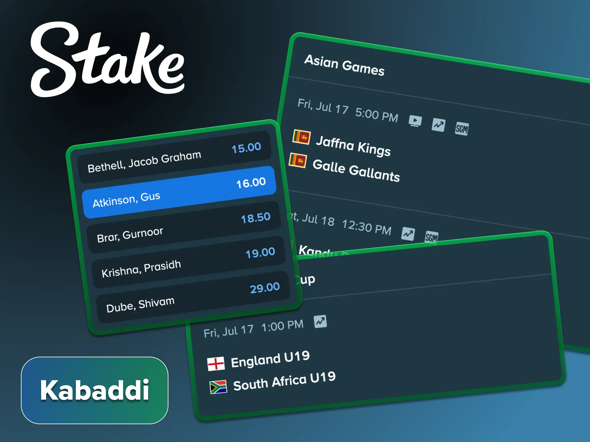Stake website offers you to start betting on kabaddi tournaments.