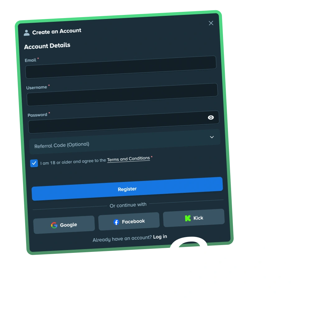 Create your account at official Stake platform to unlock benefits.