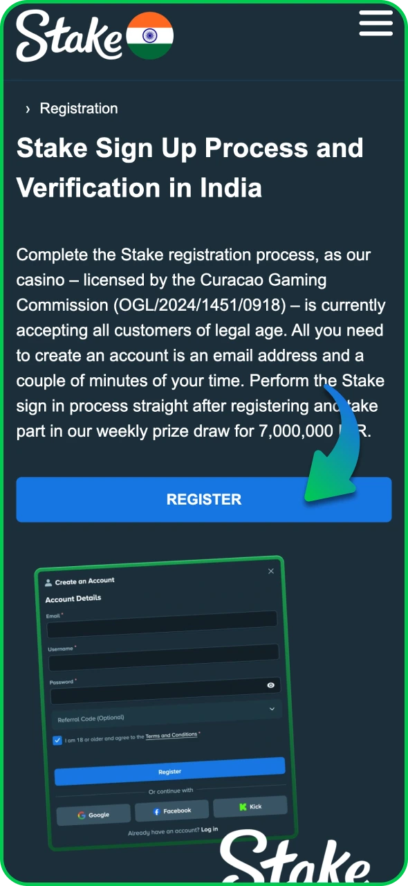 Click the register button on Stake page to open the form.