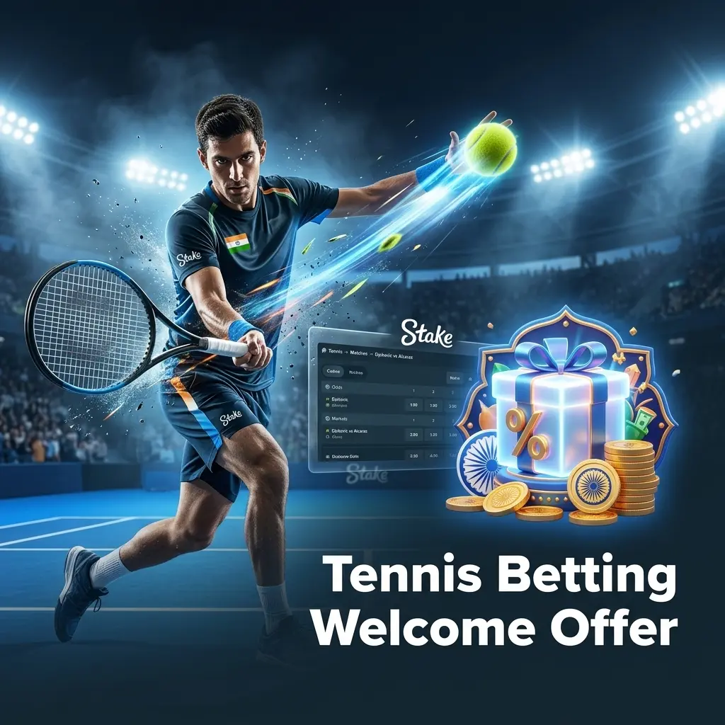 Stake tennis betting welcome offer: 200% deposit match up to INR 1,00,000 for new India players via UPI, Paytm, or crypto.