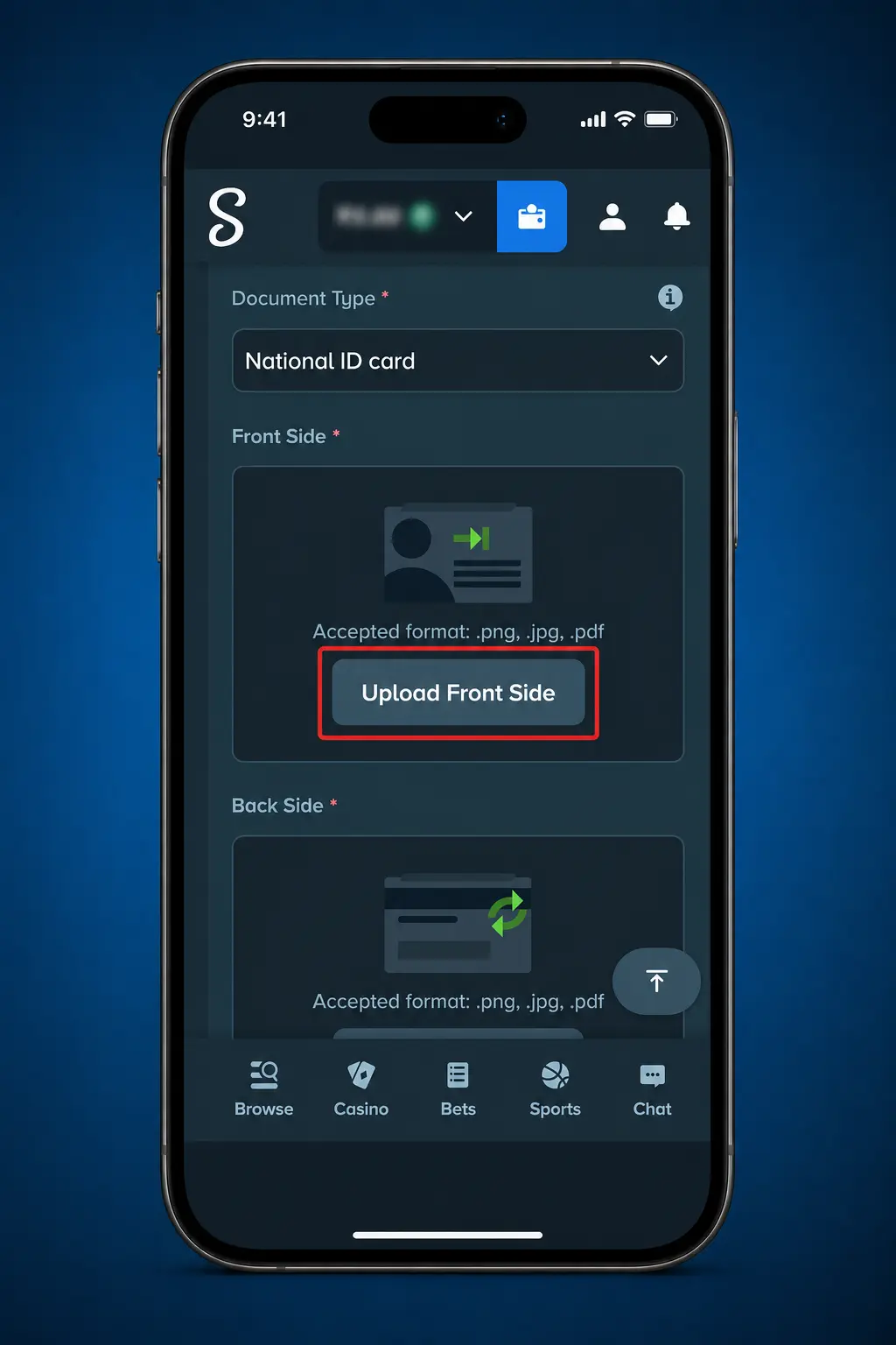 Stake account verification steps in India: signup, ID upload, and face match for casino and withdrawal access.