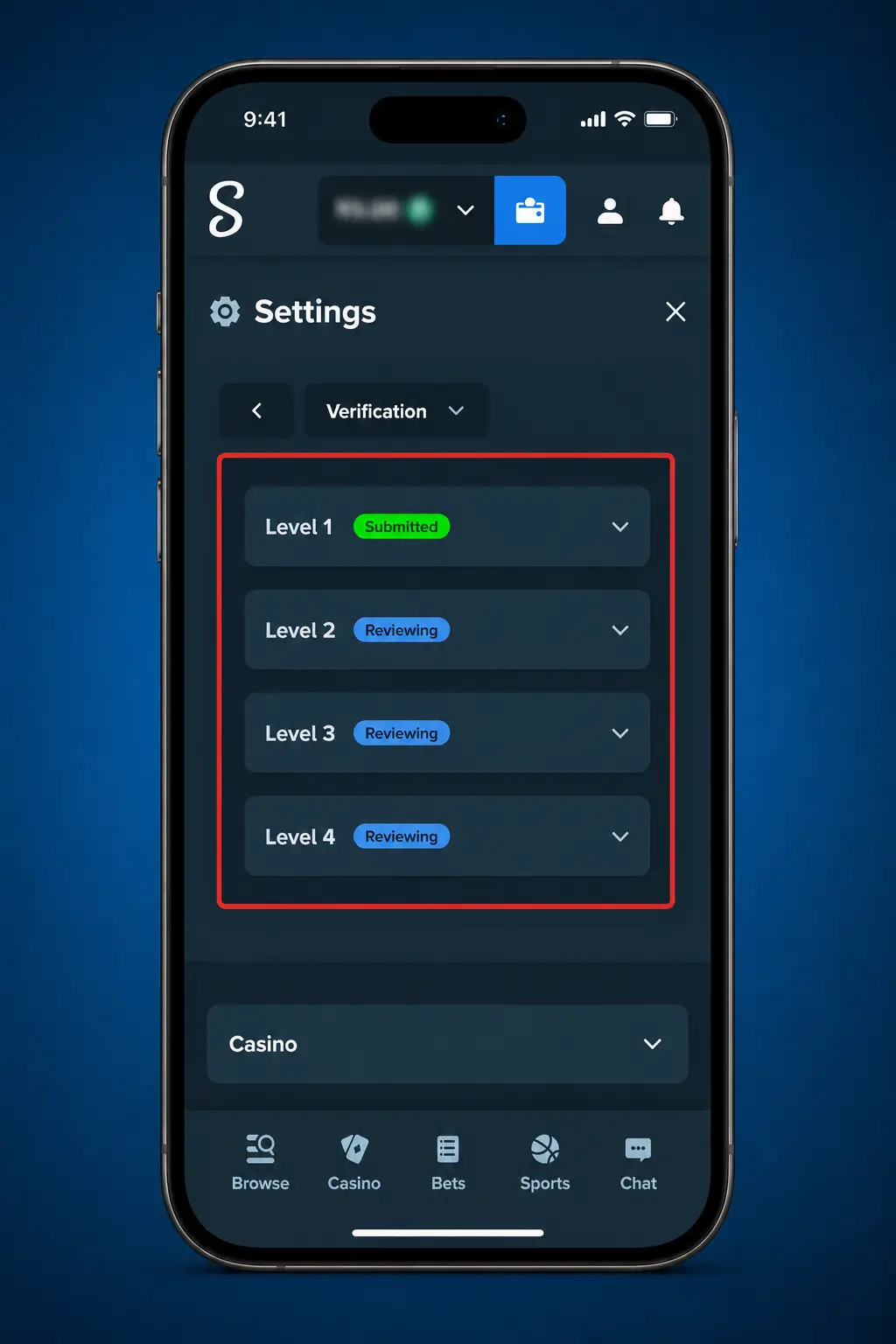 Step-by-step Stake account verification screenshot showing ID upload and face match for Indian players.